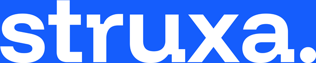struxa wordmark, on blue