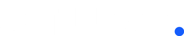 struxa wordmark, white + blue