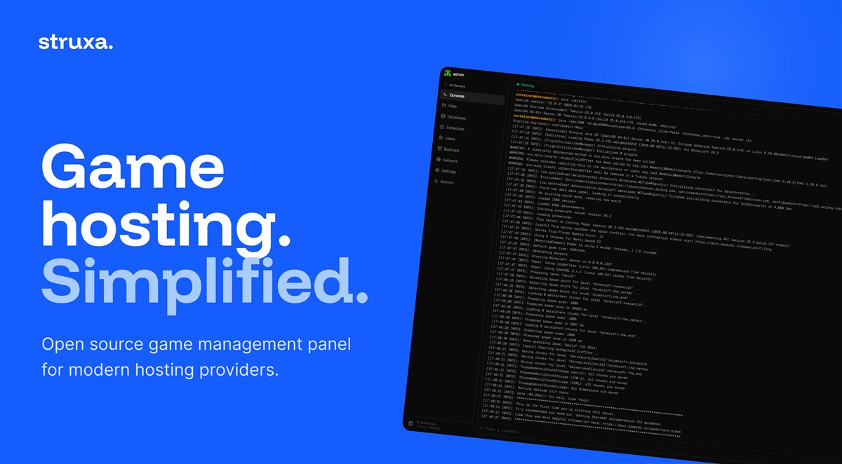 struxa: Game hosting. Simplified. Open source game management panel for modern hosting providers, alongside the server console.